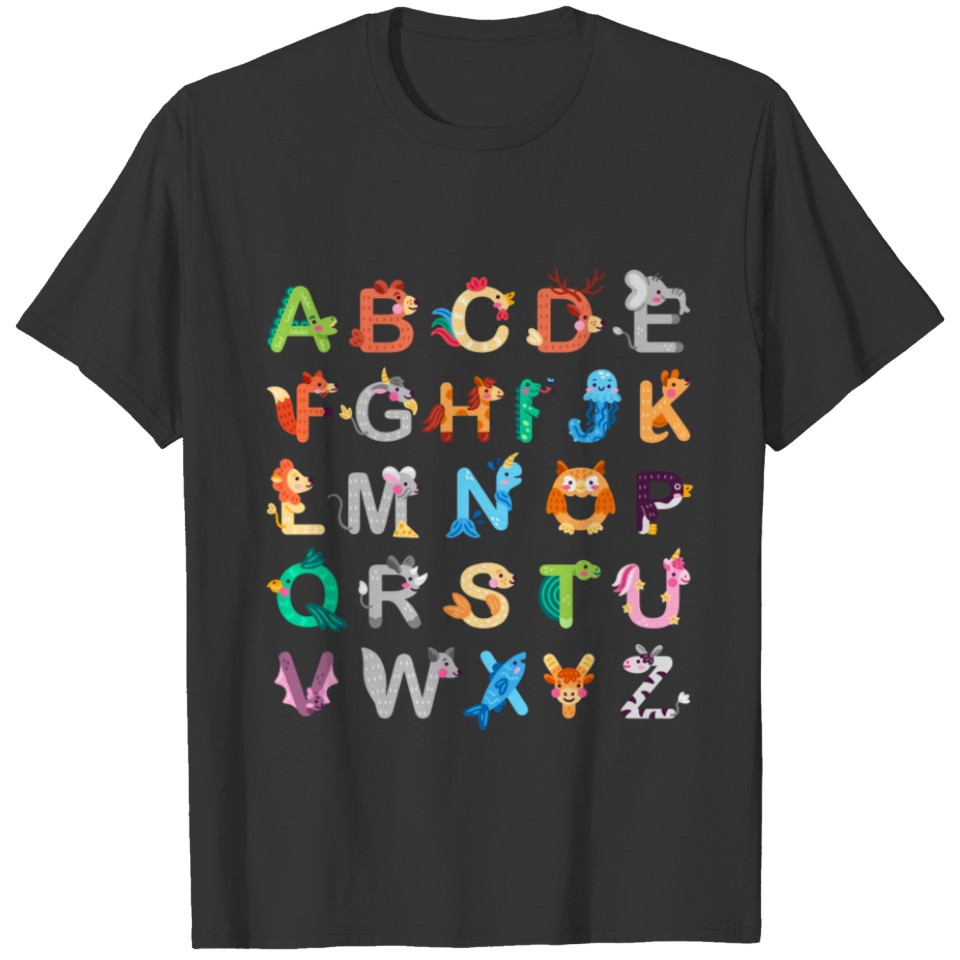 Cute ABCs Learning Boys Girls Alphabet Animal T Shirts