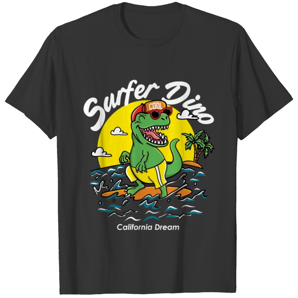 Funny Dinosaur As Surfer T Shirts