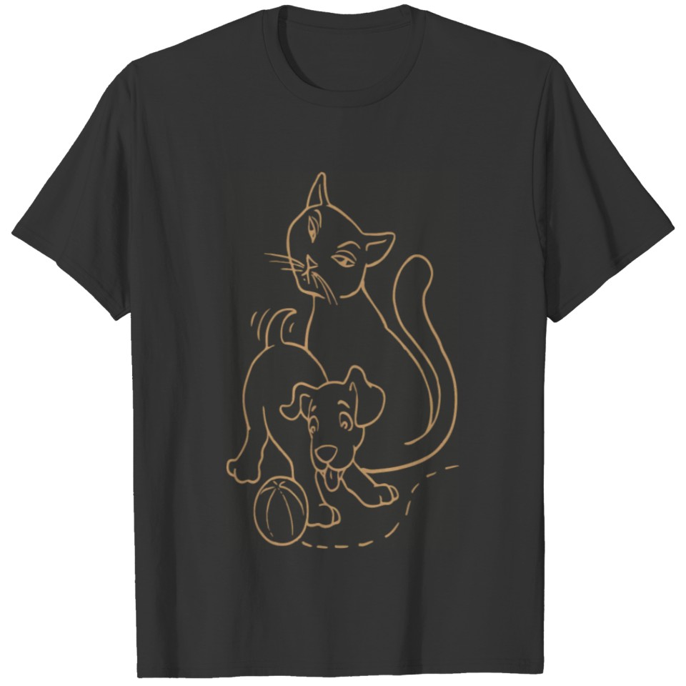 Cat And Dog Brown tow T Shirts