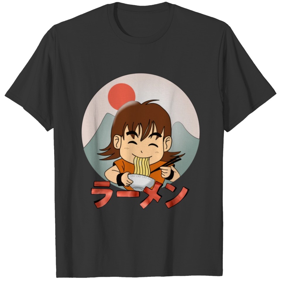 Cute boy eating Japanese ramen T Shirts