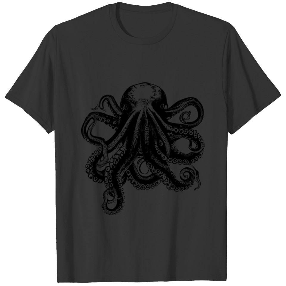 Octopus in black color drawing T Shirts