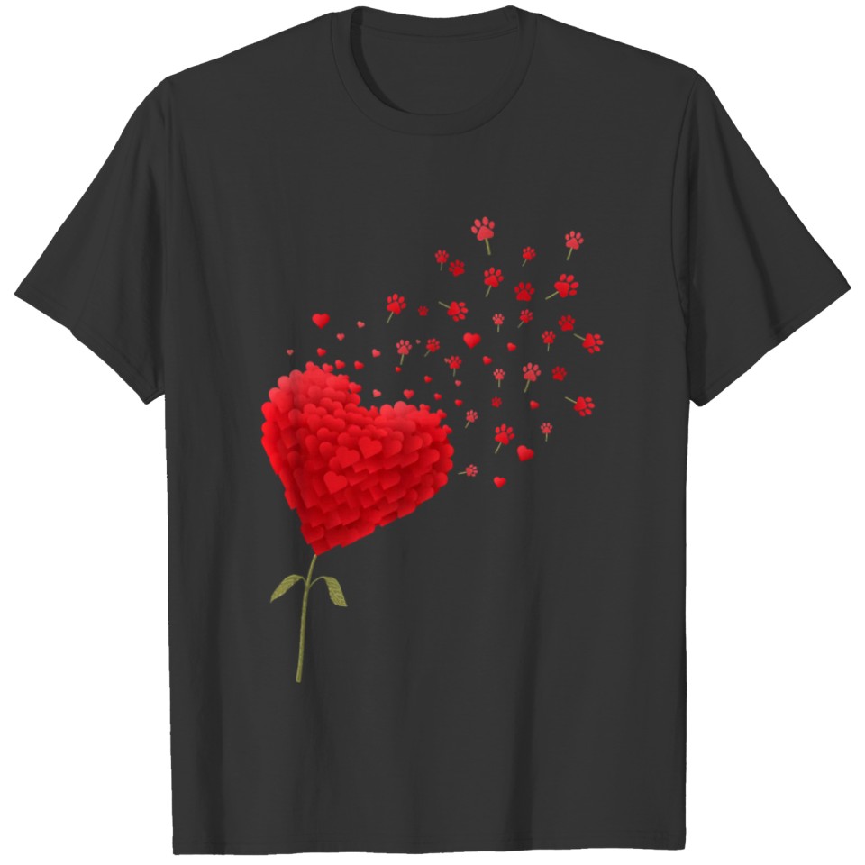 Cute Dog Paw Flower Fly Dandelion Red Hearts T Shirts