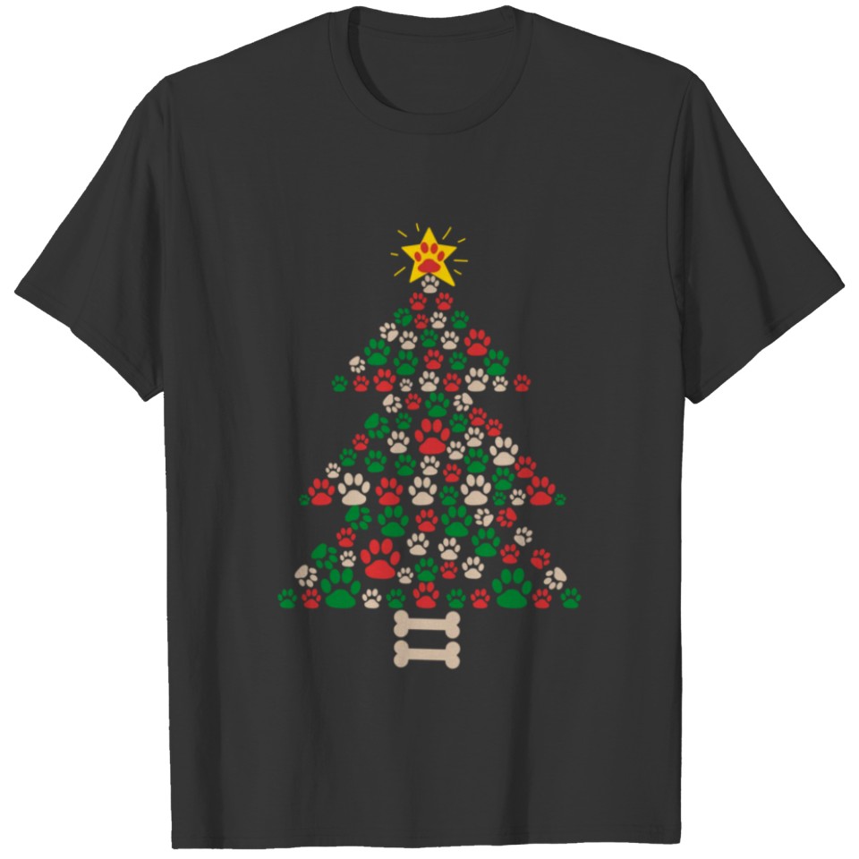 Cute Dog Paws Print Christmas Tree Paw Print Star T Shirts