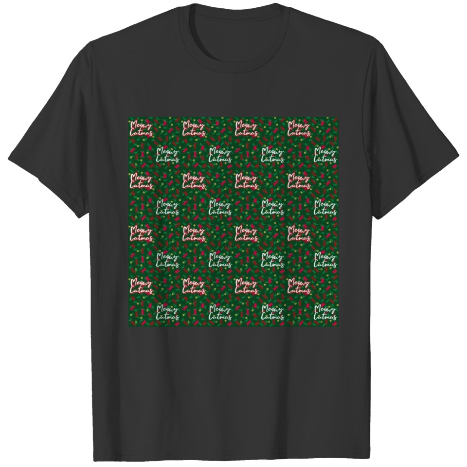 Meowy Catmas - Red Green Christmas Cat Pattern T Shirts