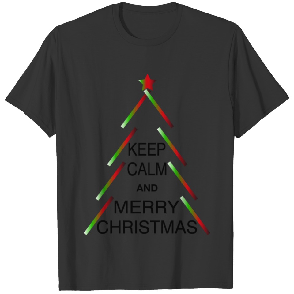 Keep Calm And Merry Christmas Tree Black Word T Shirts