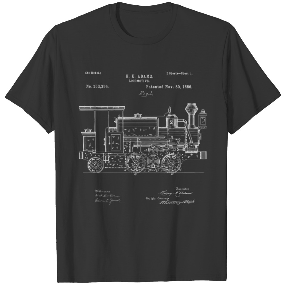 Vintage Patent Print 1886 Locomotive Steam Train T Shirts