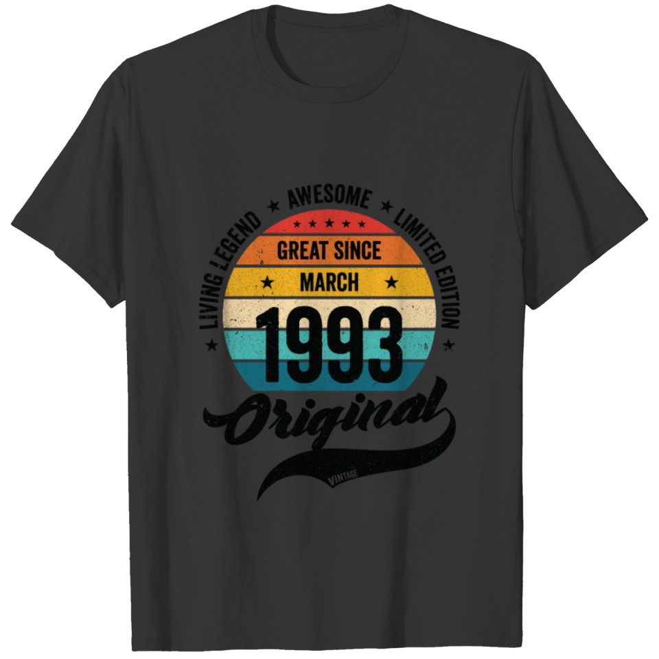 Retro 30 Years March 1993 Birthday Vintage Bday T Shirts