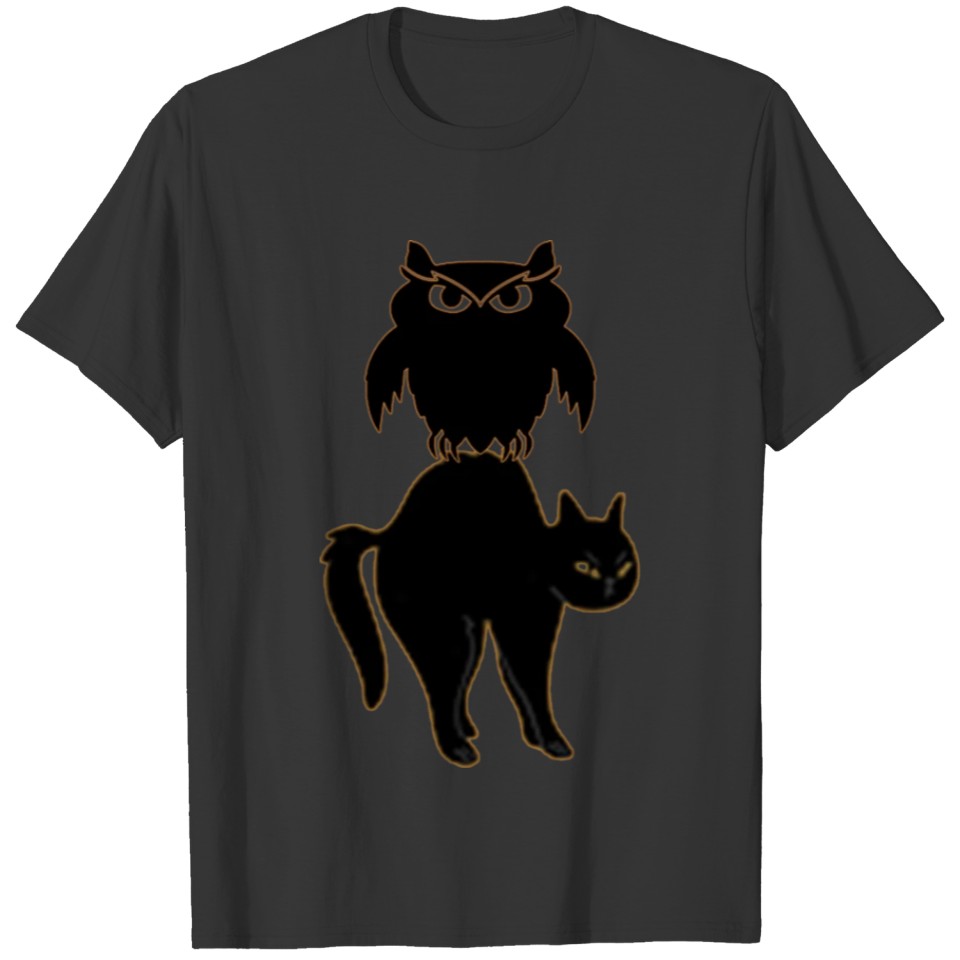 A Black Cat And A Black Owl: Owl And Cat Lovers T Shirts