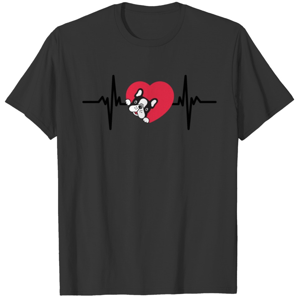 French Bull Dog In Red Heart and his Heart Beat T Shirts