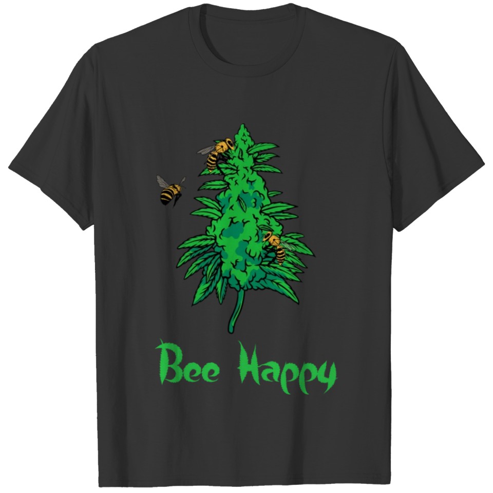 Funny Bee Happy Cannabis Weed Marijuana stoner T Shirts