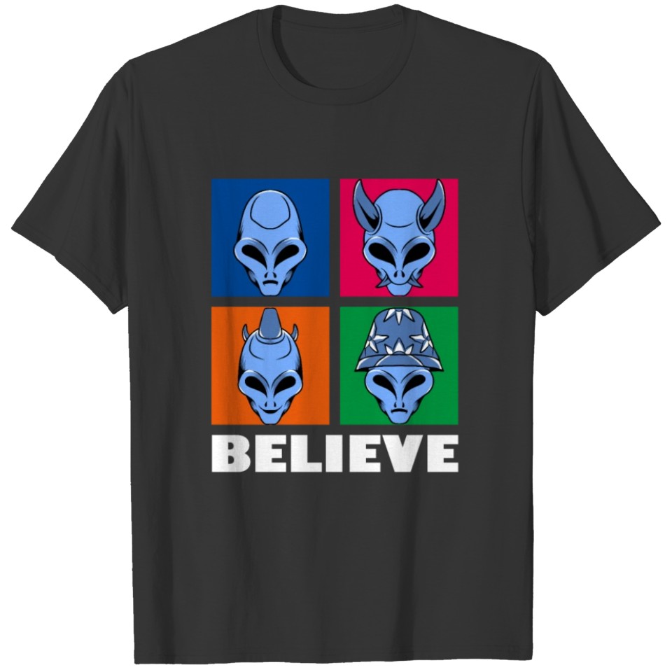Funny Believe alien square Vintage 70s Alien Lover T Shirts