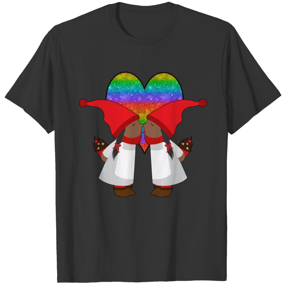Black Lesbian Gnome Valentines Day Couples Gift LG T Shirts