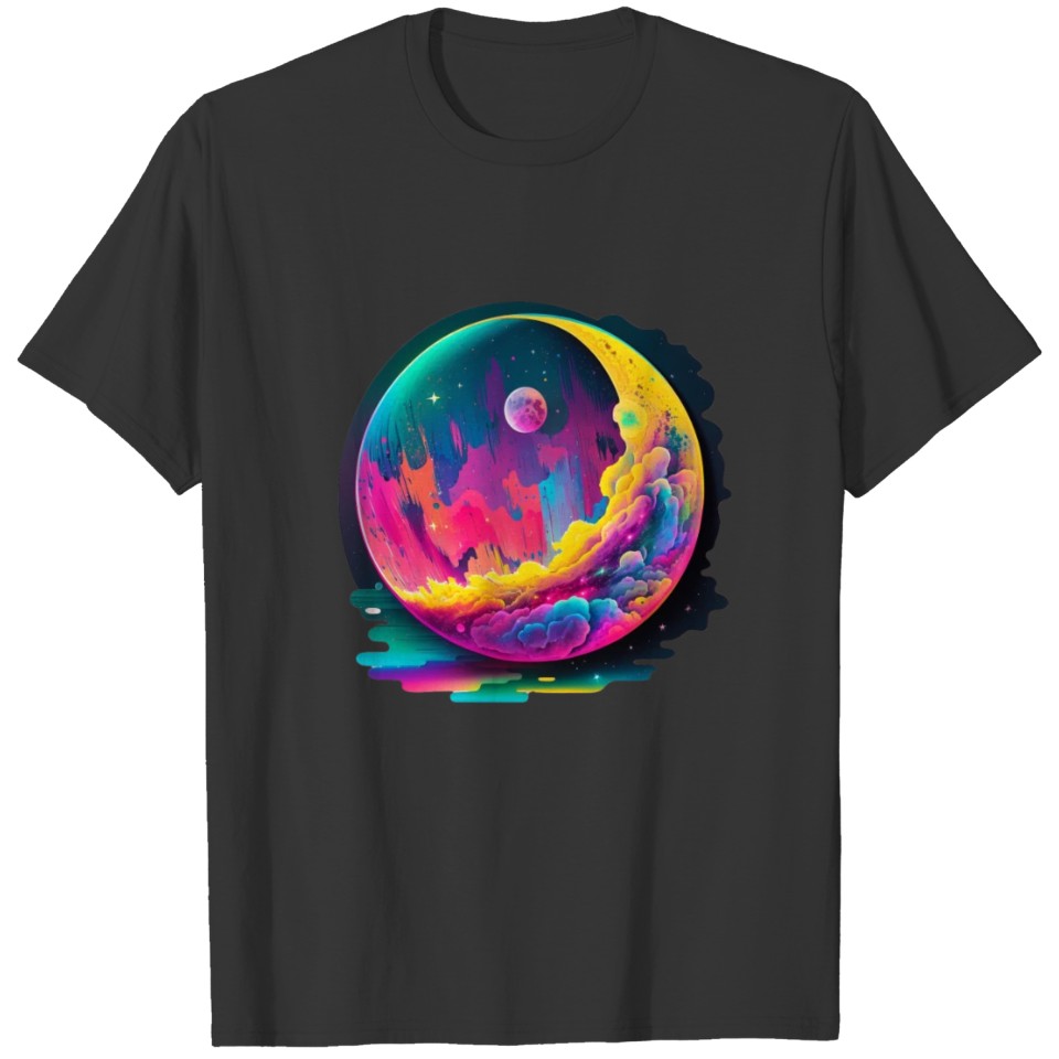 Neon Abstract Watercolor Moon T Shirts