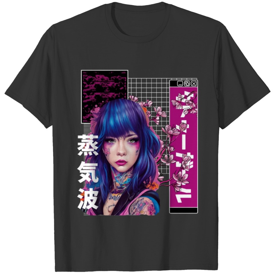Japanese Cherry Blossom Edgy Girl Vaporwave Aesthe T Shirts