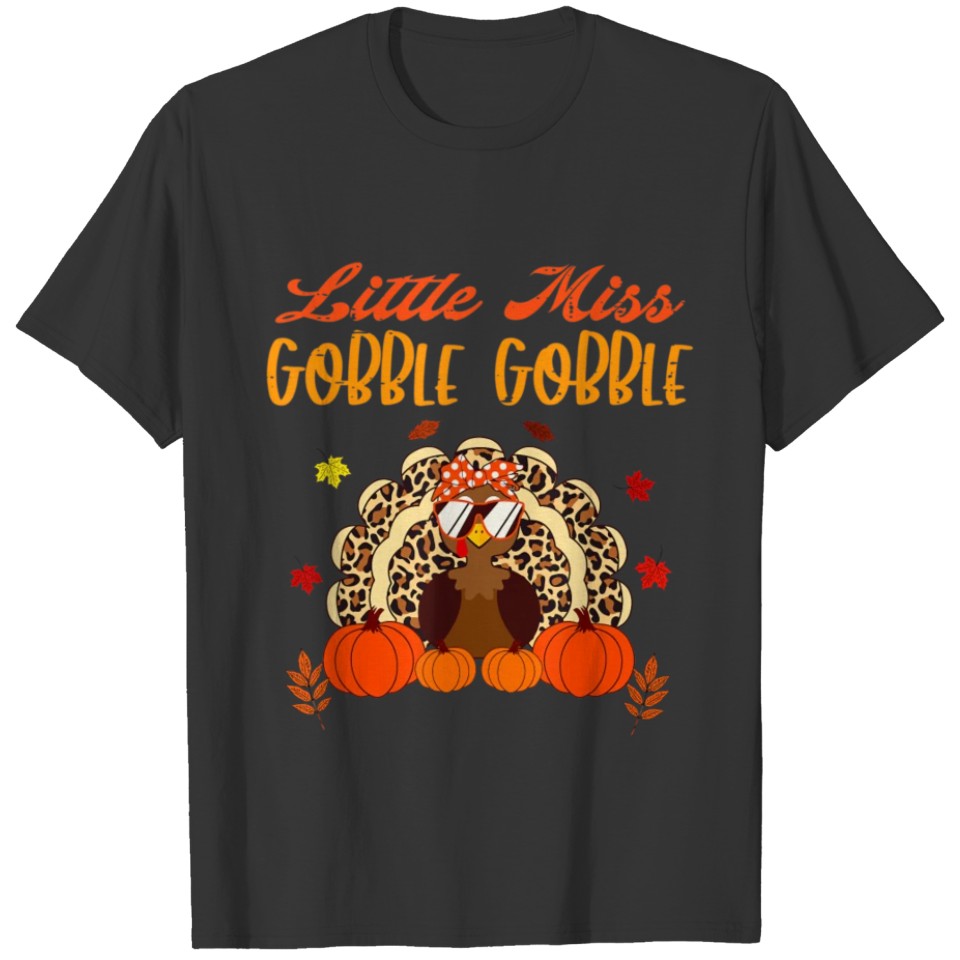 Leopard Little Miss Gobble Turkey Thanksgiving Kid T Shirts
