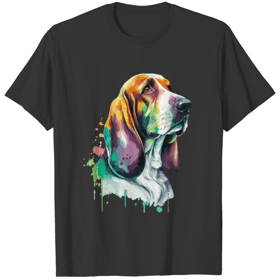 Watercolor Basset Hound Cute Colorful Pet Dog T Shirts