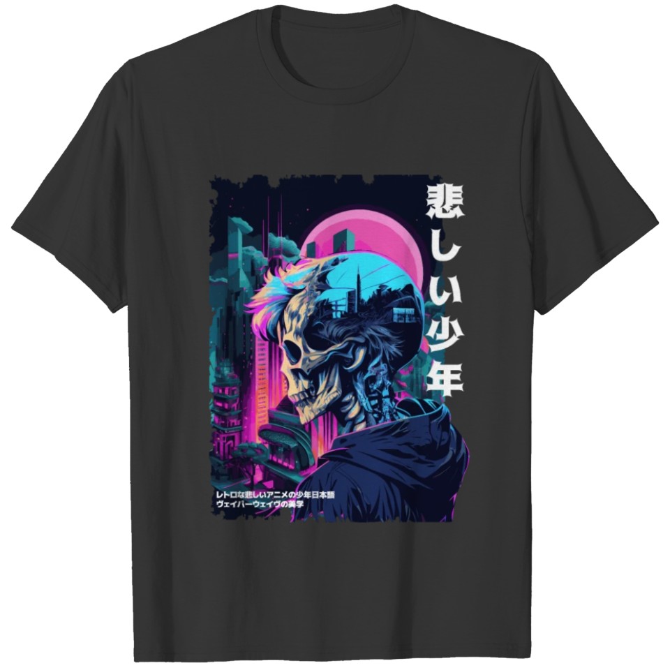 Edgy Gothic Skull Anime Sad Boy Japanese Futurism T Shirts