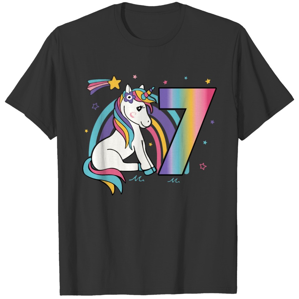 7th birthday Girls Unicorn T Shirts