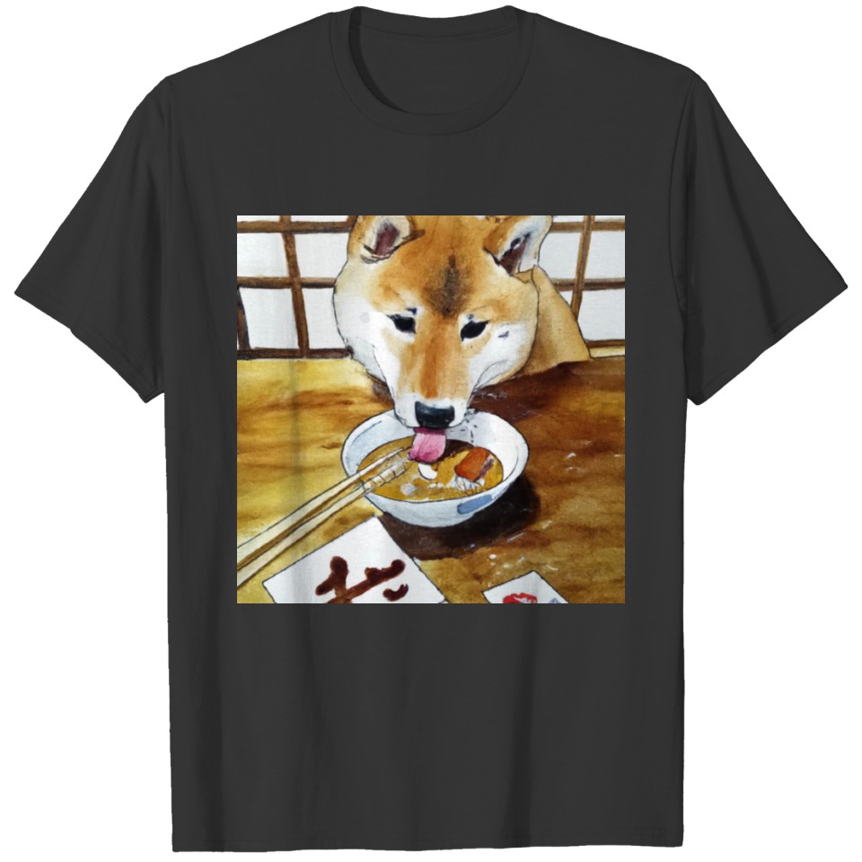 Shiba Inu Dog Eating a Bowl of Ramen T Shirts