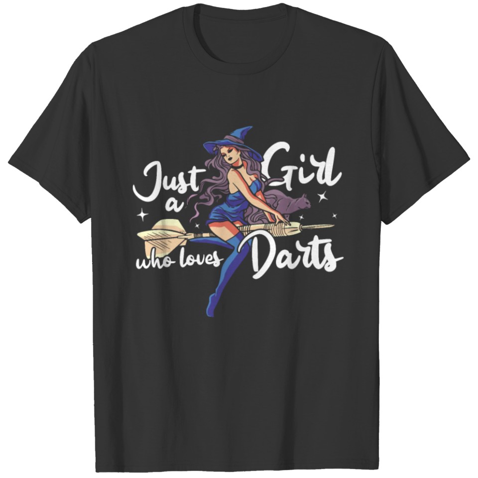 Just a Girl Who Loves Halloween Witch Cat Darts T Shirts