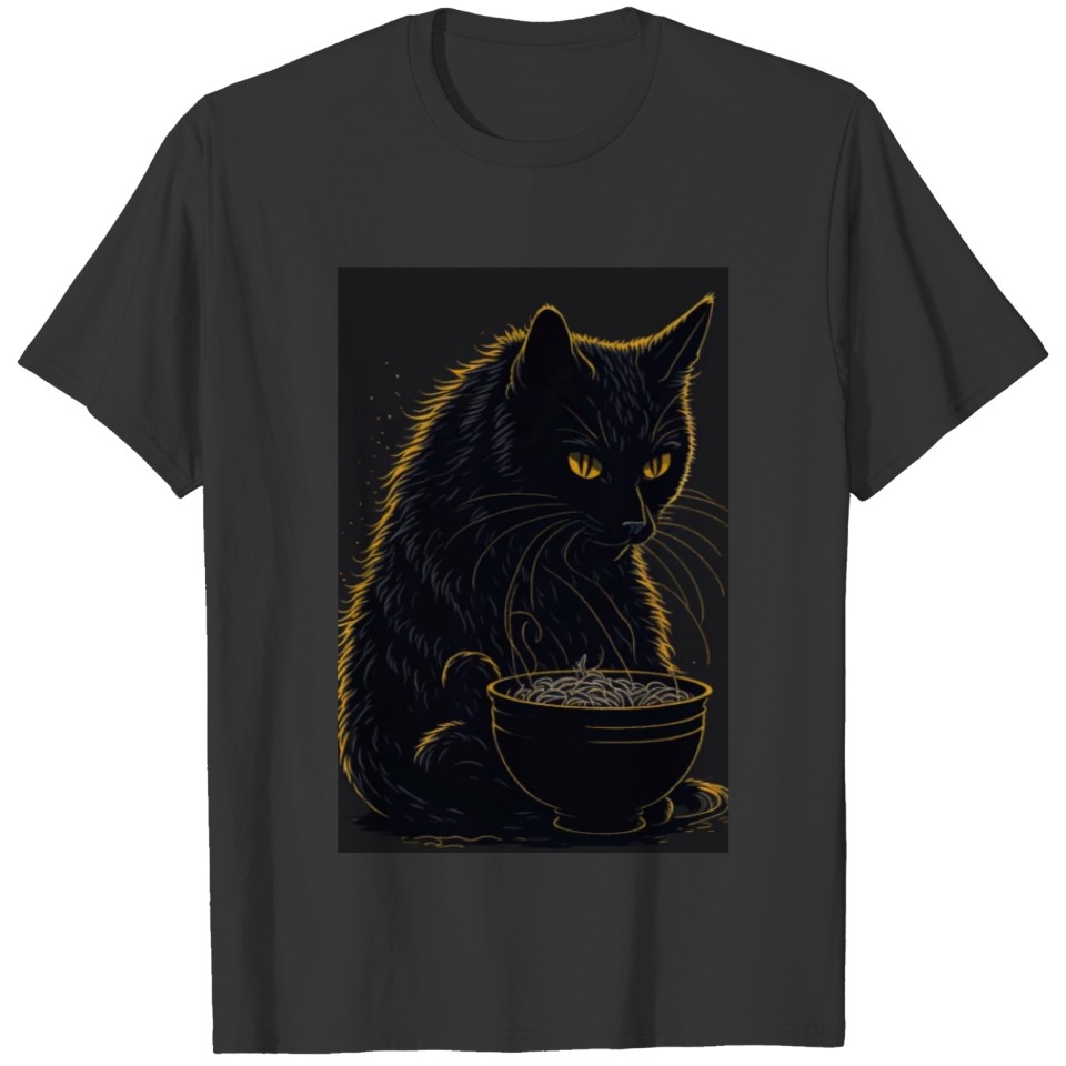 Black Cat Eating Ramen T Shirts