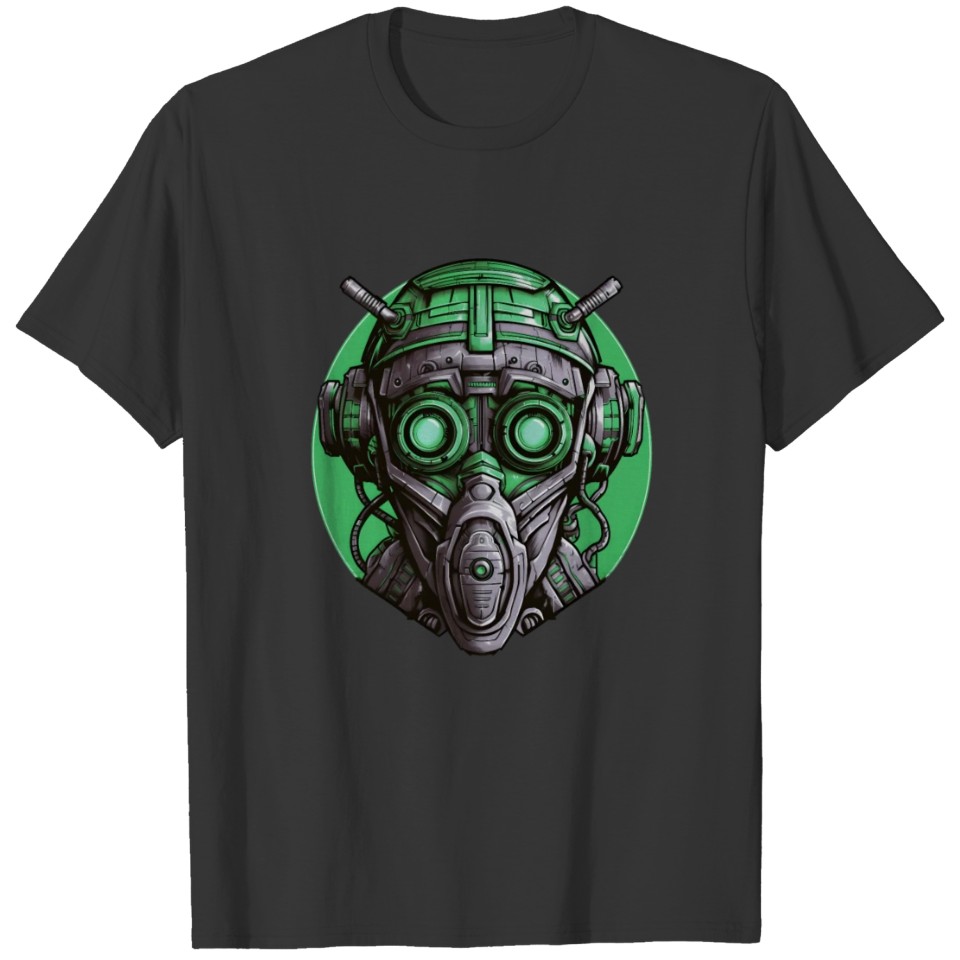 Cyber Robot head with green eyes T Shirts