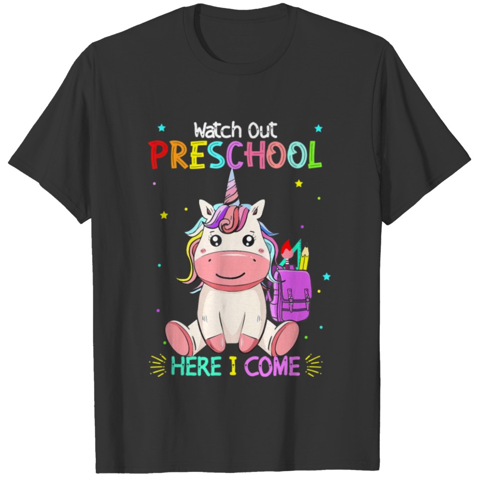 preschool Here I come back to school unicorn girls T Shirts