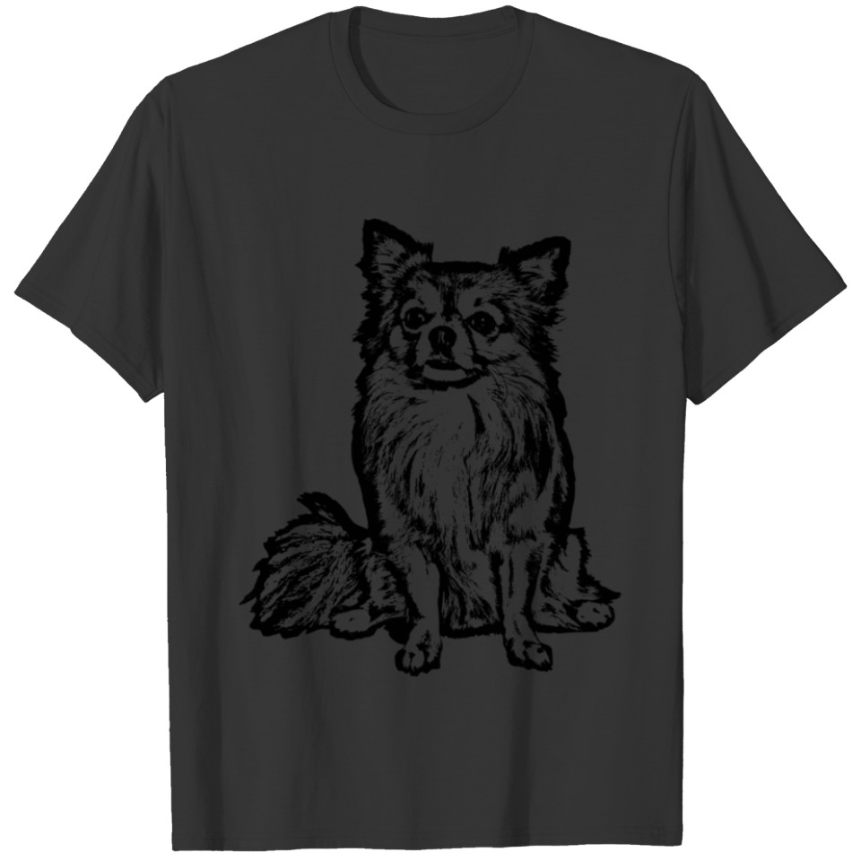 Chihuahua Long Hair Dog Black For T Shirts