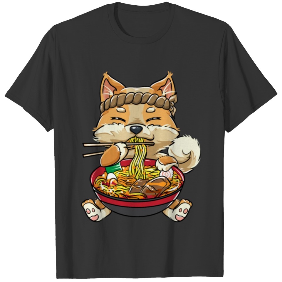 Corgi Dog Eating Bowl of Ramen Pho Noodles Soup T Shirts