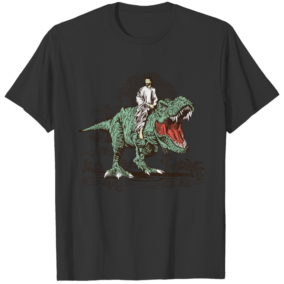 Jesus Riding A Dinosaur T-Rex Funny Vintage T Shirts