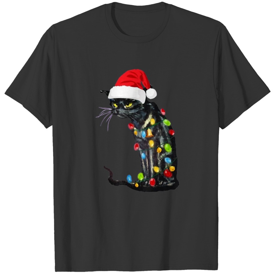 Black Cat Christmas Lights Funny Cat Lover T Shirts