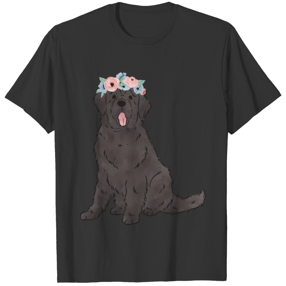 Floral Black Newfie Newfoundland Dog Mom T Shirts
