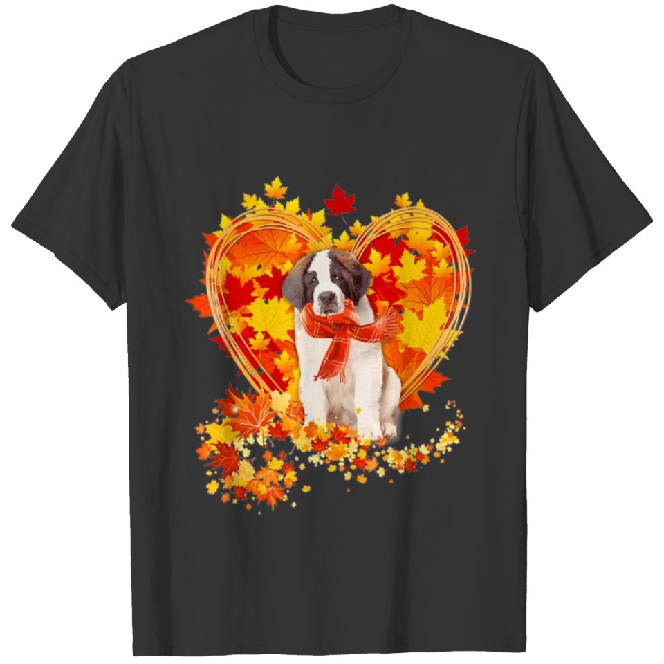 Autumn Leaf Heart Saint Bernard Scarf Fall Lover T Shirts