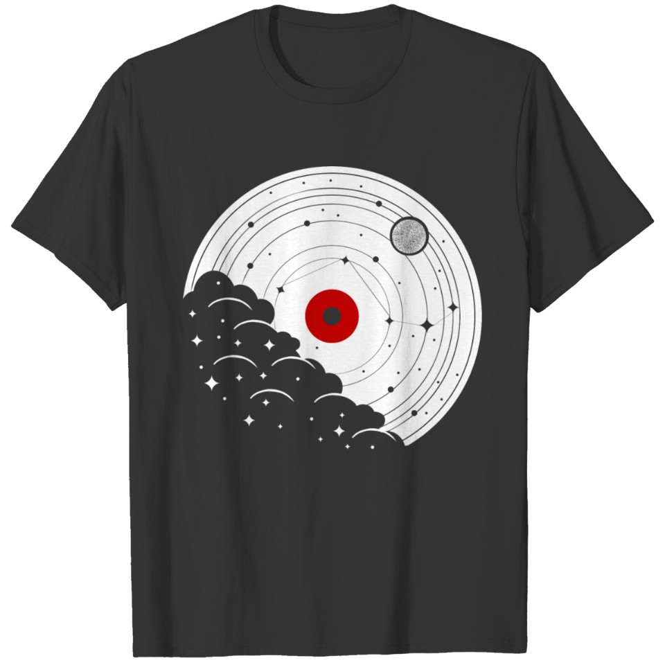 Vintage Music Note Vinyl Record Moon Stars Clouds T Shirts