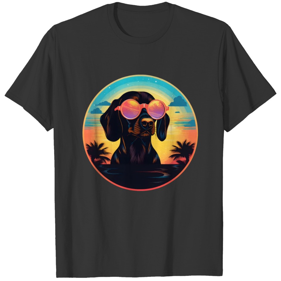 Sunset Serenity: Vintage Dachshund Silhouette Amid T Shirts
