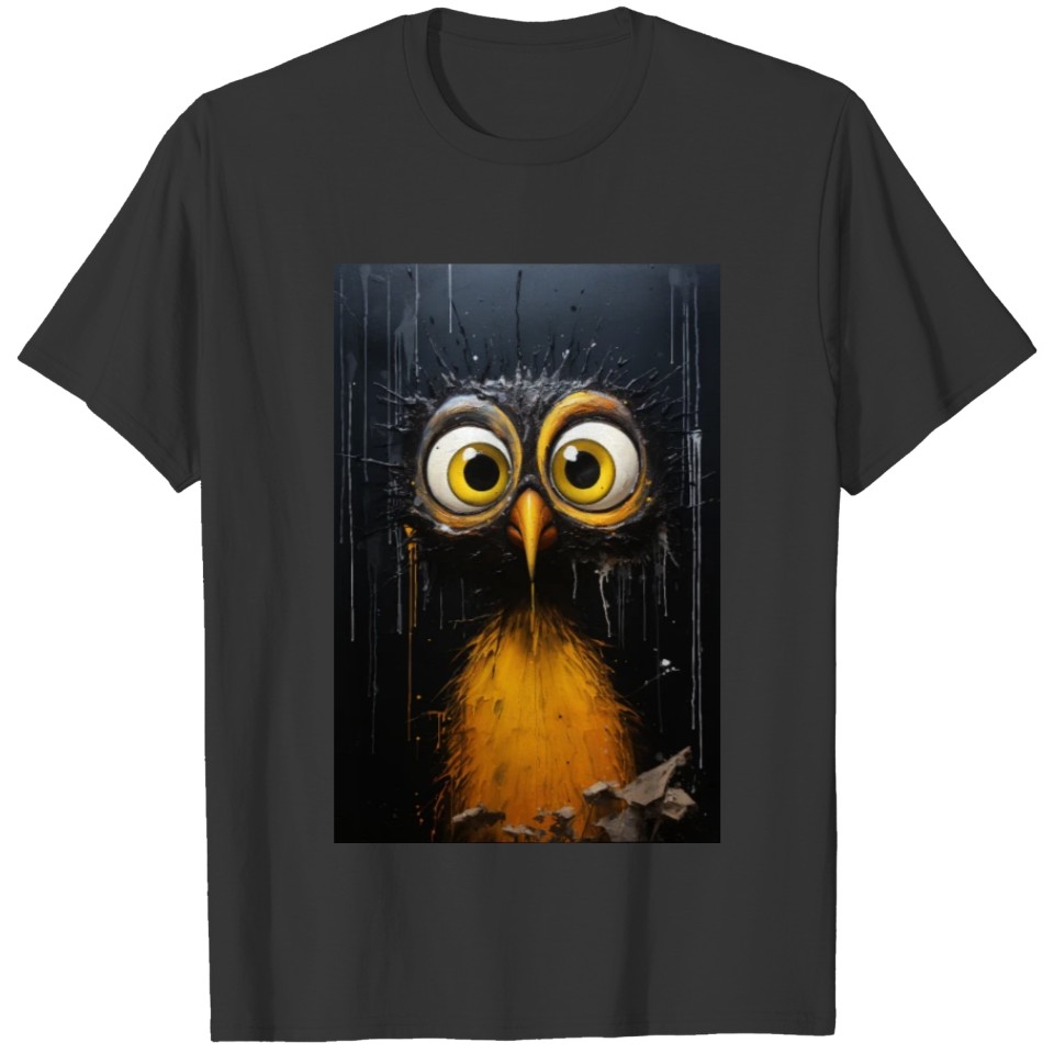 Black and Yellow Owl Drip Painting T Shirts