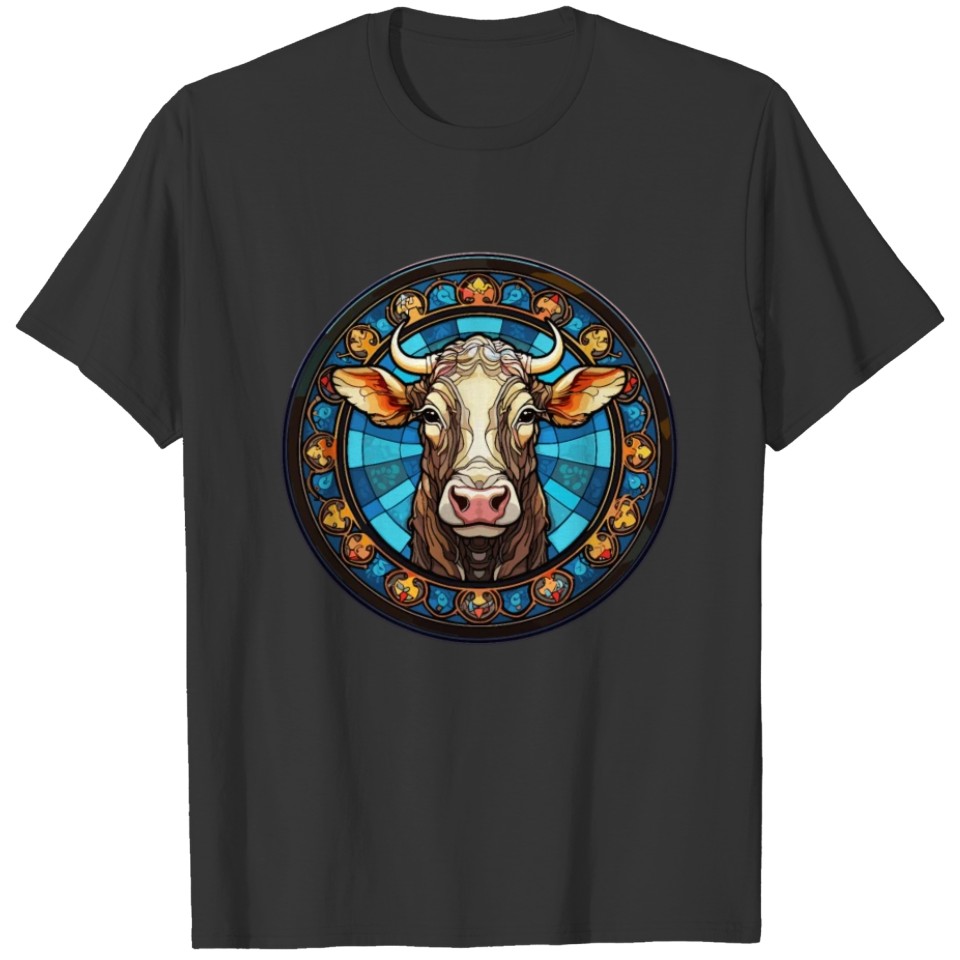 Stained Glass Art Cow for Men and Women T Shirts