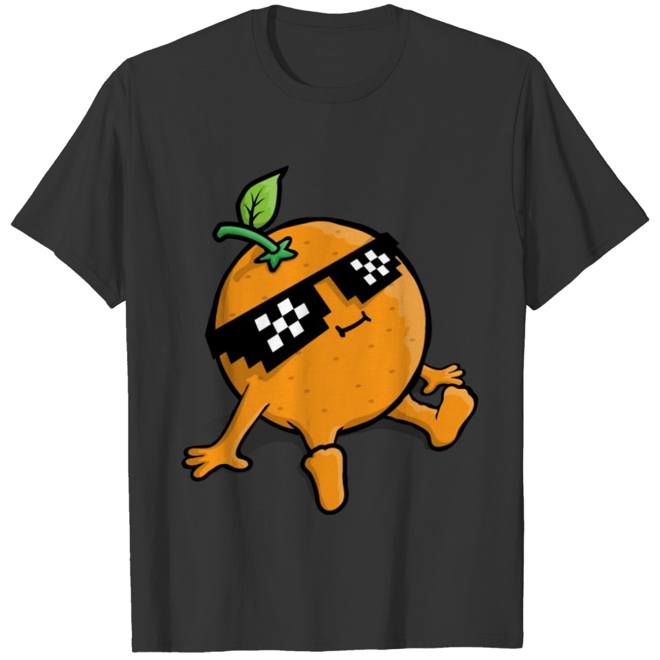 Cool Relaxing Orange Fruit Pixel Sunglasses Face T Shirts