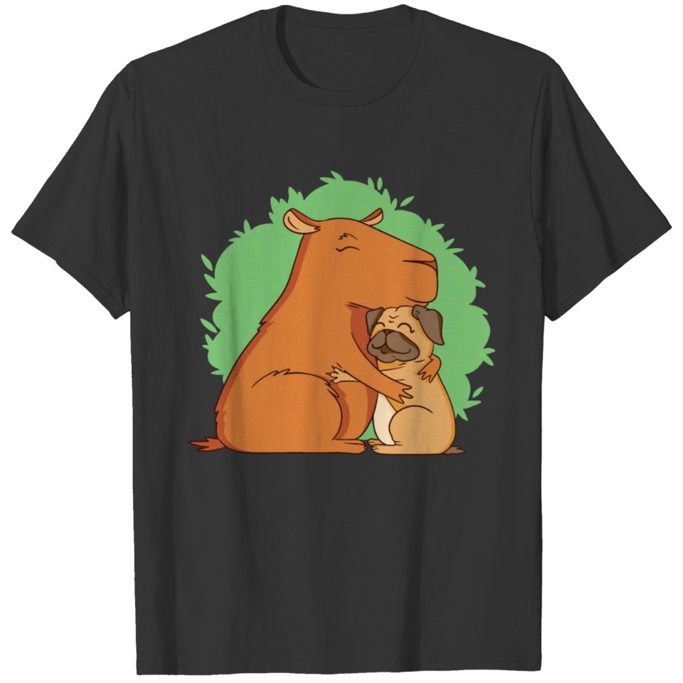 Pug Dog and Capybara Hugging Funny Design T Shirts