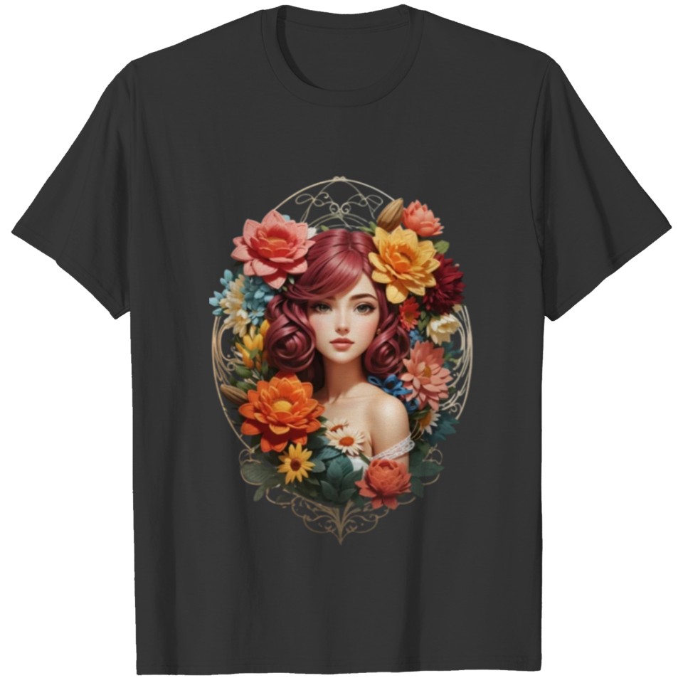 Beautiful Girl Crocheting Flower Business T Shirts
