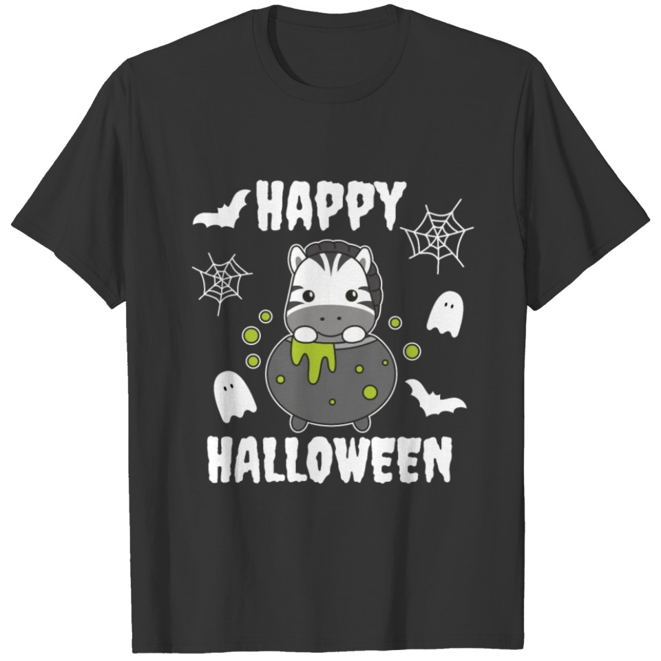 Zebra Happy Halloween Cauldron Bat T Shirts
