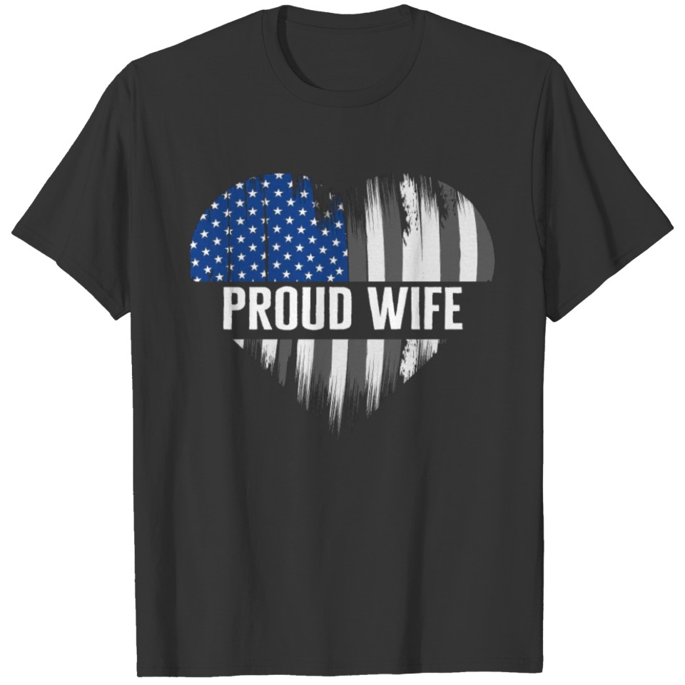 Police T Shirts, Proud Wife US Flag Heart T Shirts, Thin