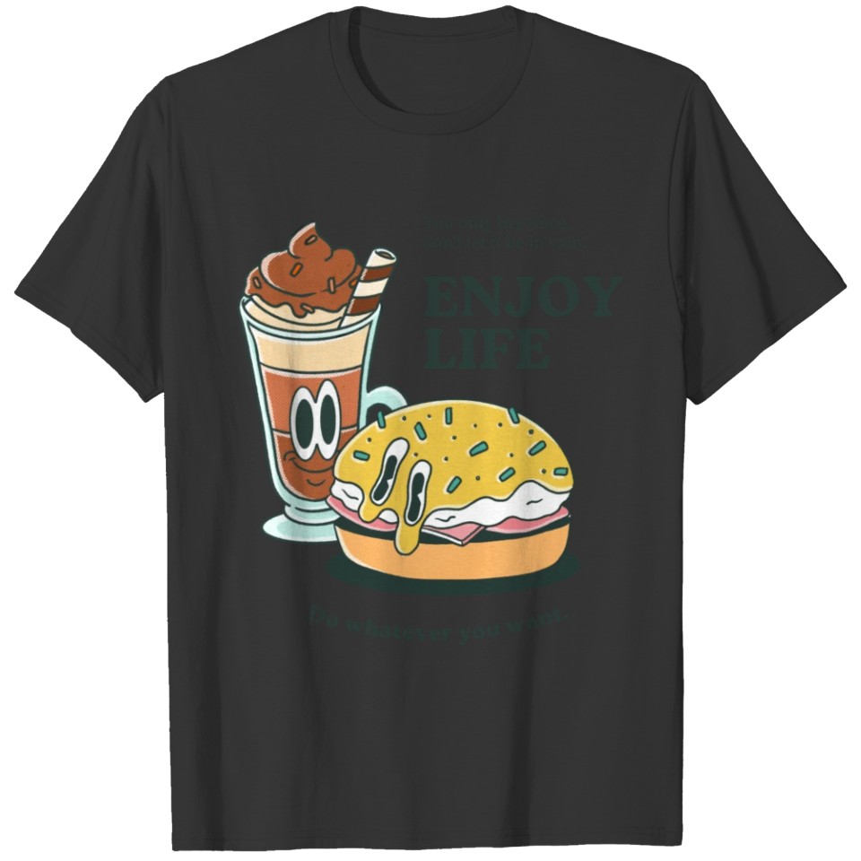 Yellow and Brown Illustrated Creative Enjoy Life T Shirts