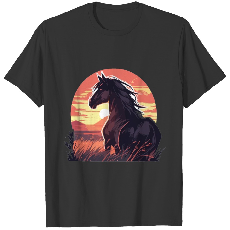 Horses Black Horse Horse Sunset T Shirts