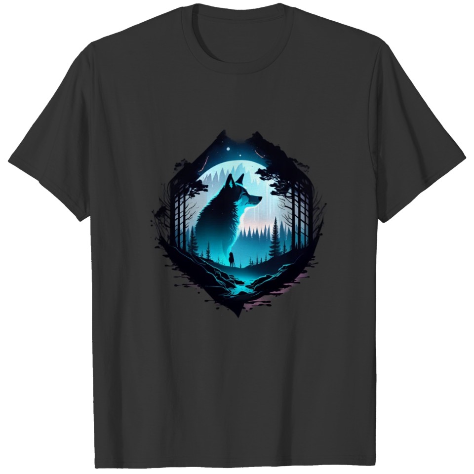 surreal black and white forest with a hidden wolf4 T Shirts
