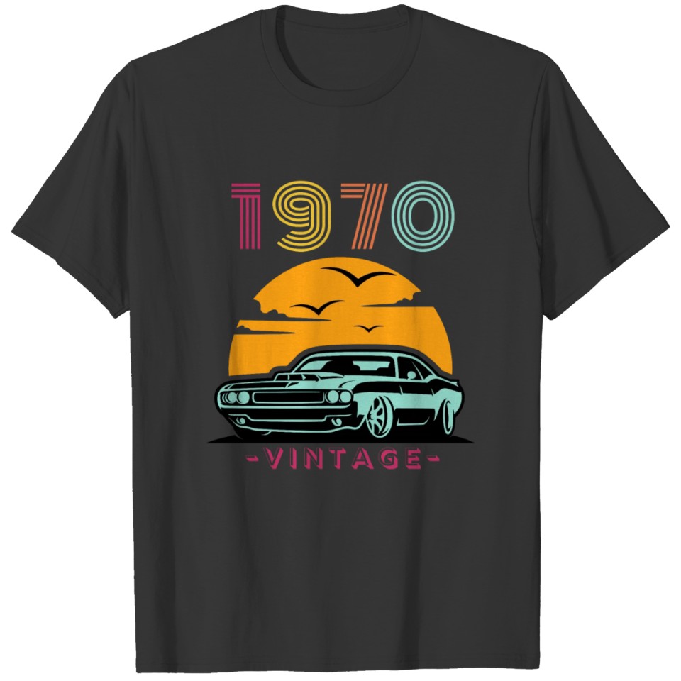 Vintage Retro Sunset Muscle Car 1970s Nostalgia T Shirts