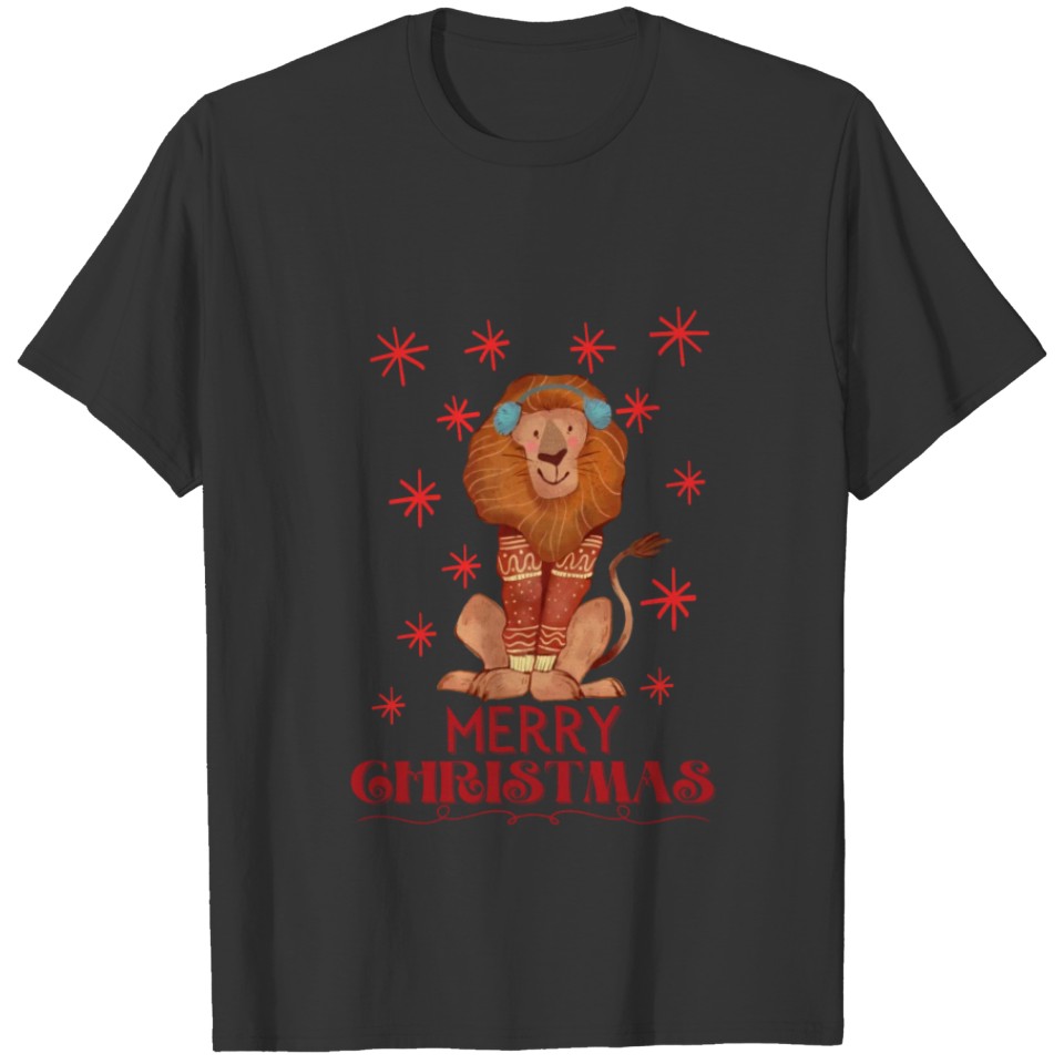 Merry Christmas Happy Lion, Red holiday sweater, T Shirts