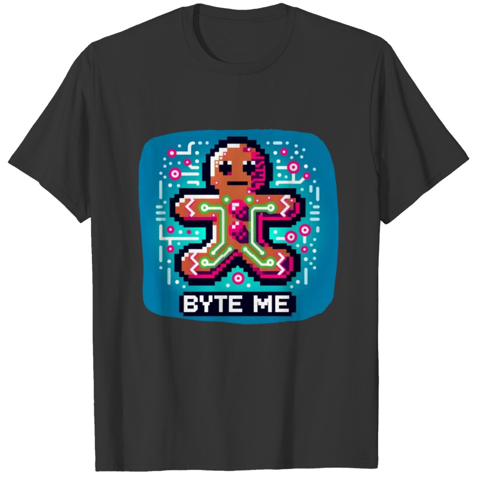 Neon Cyberpunk Gingerbread - "Byte Me" Christmas T Shirts