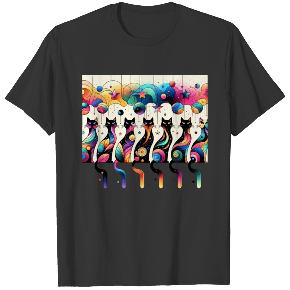 80s Colorful Kitten Lover Artwork Decor Cute Art T Shirts