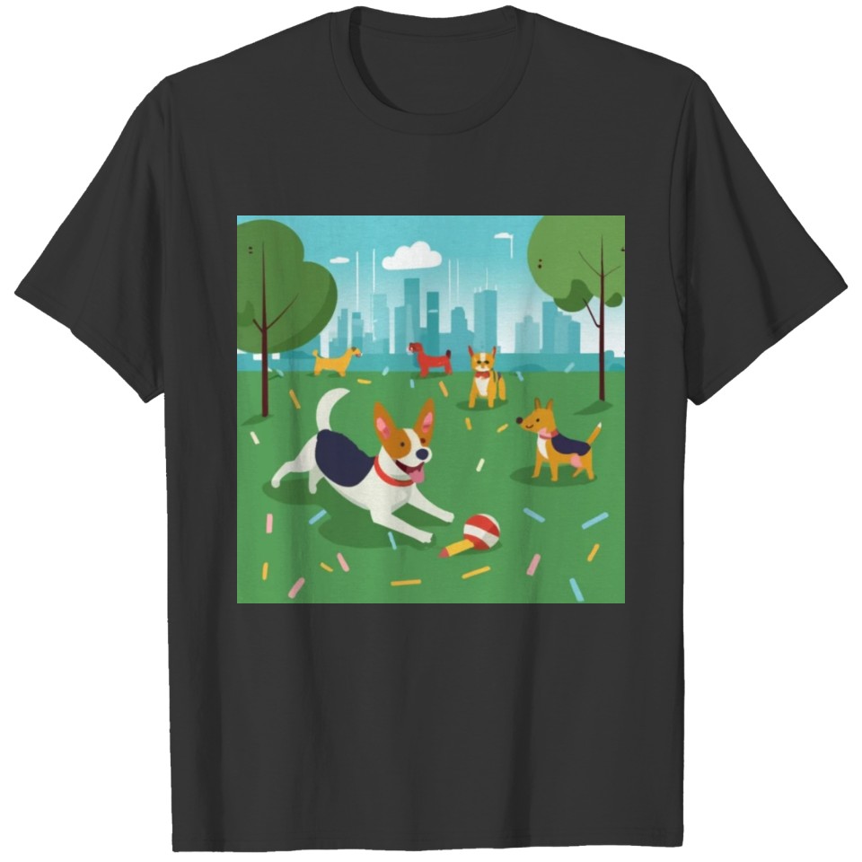 a happy dog in a park with his friends drawing T Shirts
